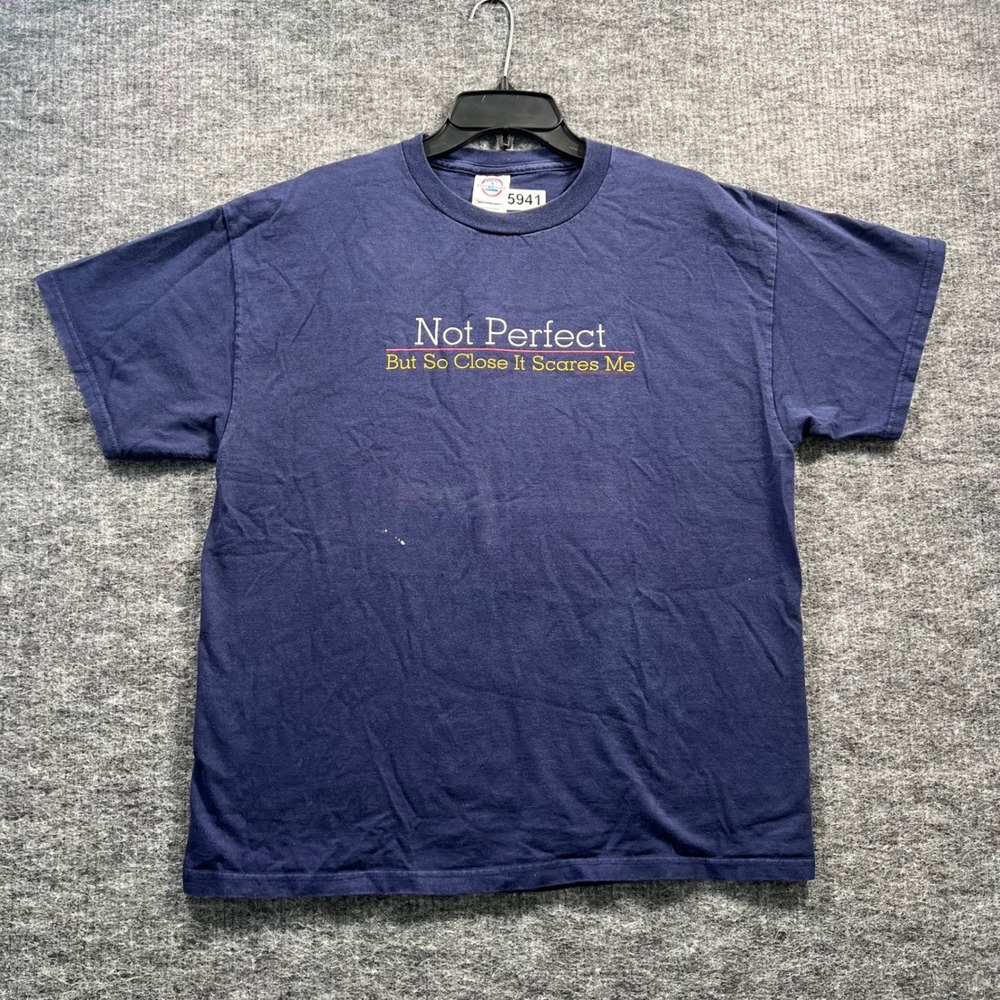 Delta Pro Weight Not Perfect Graphic T-Shirt Mens Large Navy Blue